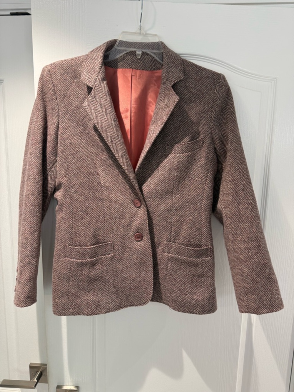 Vintage Women's Herringbone Pink Wool-Blend Blazer